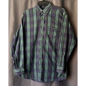 VTG Ralph Lauren Chaps Shirt Men’s Large Green Plaid Button Down Cotton Pockets